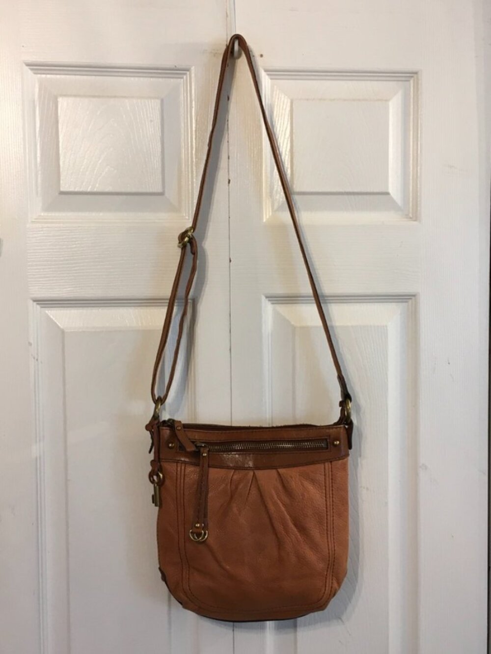Vintage Fossil Tan/ Brown Leather Crossbody Bag